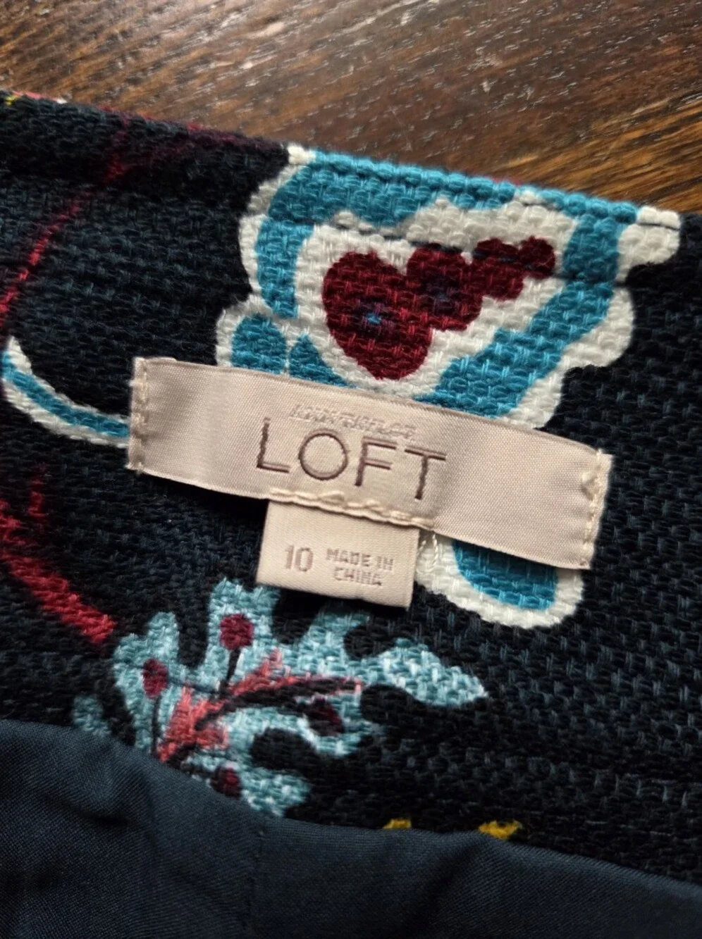 LOFT Jacobean Floral Pencil Skirt Deep‎ Teal/Navy